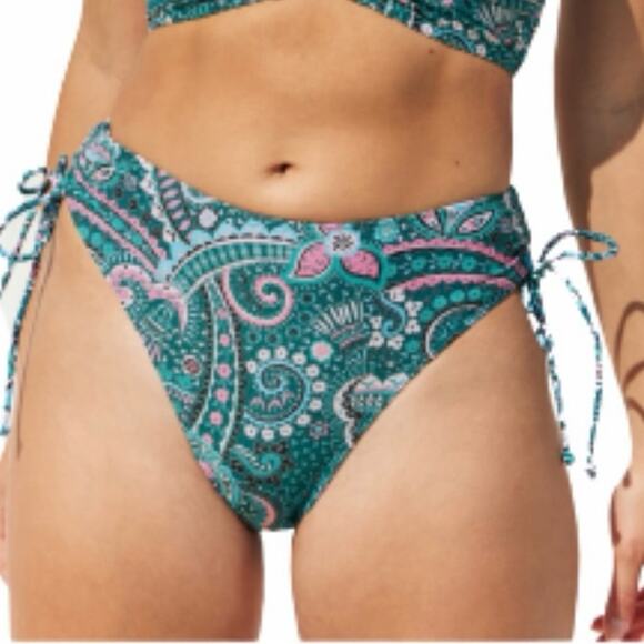 Cupshe Blue Pink Paisley High Waist Side Ties Cheeky Bikini Bottom Small NWT - Picture 6 of 10